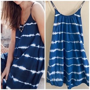 MADEWELL blue tie dye pocket criss cross spaghetti strap summer dress